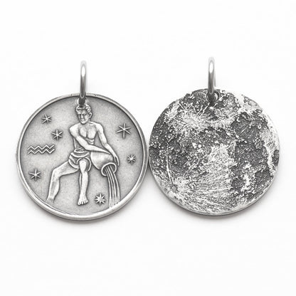 Zodiac Aquarius Moon Silver Necklace