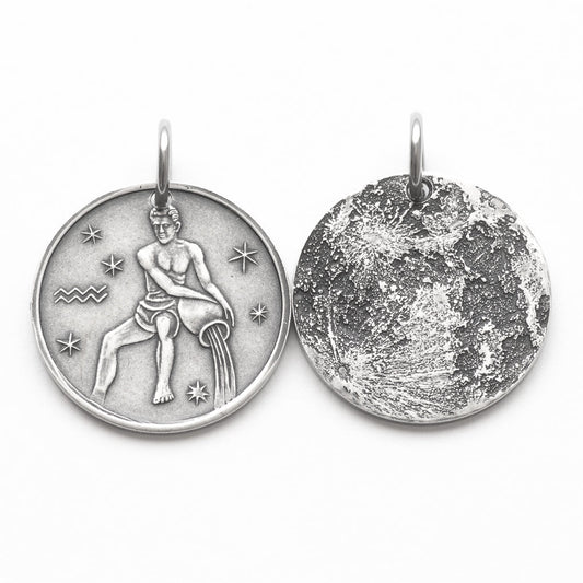 Zodiac Aquarius Moon Silver Necklace