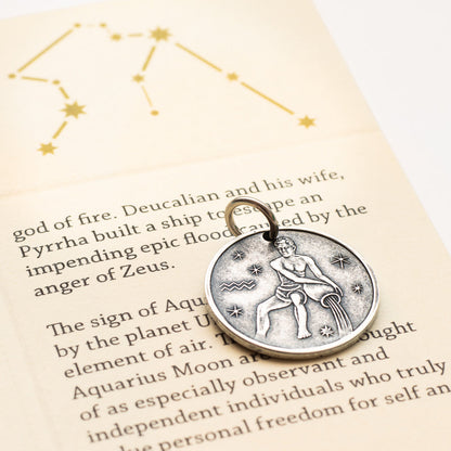 Zodiac Aquarius Moon Silver Necklace