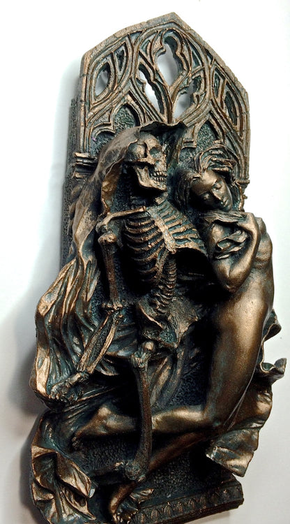 Death and the Maiden Wall Plaque, Half Scale Resin Sculpture | Gothic Medieval Wall Art |  Classical Death Statue for Gothic Home Decor