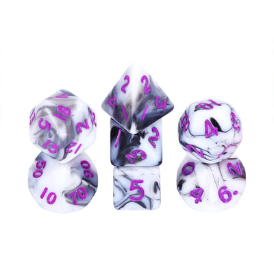 Black White Blend 7-Dice Mini-Dice RPG Set w/Purple Numbers Miniature Dice