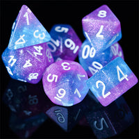 Purple Blue Two Tone 7-Dice Dnd Dice | Glitter w/White Numbers Set