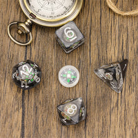 Compass Dice 7-Dice Set Clear w/ Moving Compass Inside Glitter Base Dnd