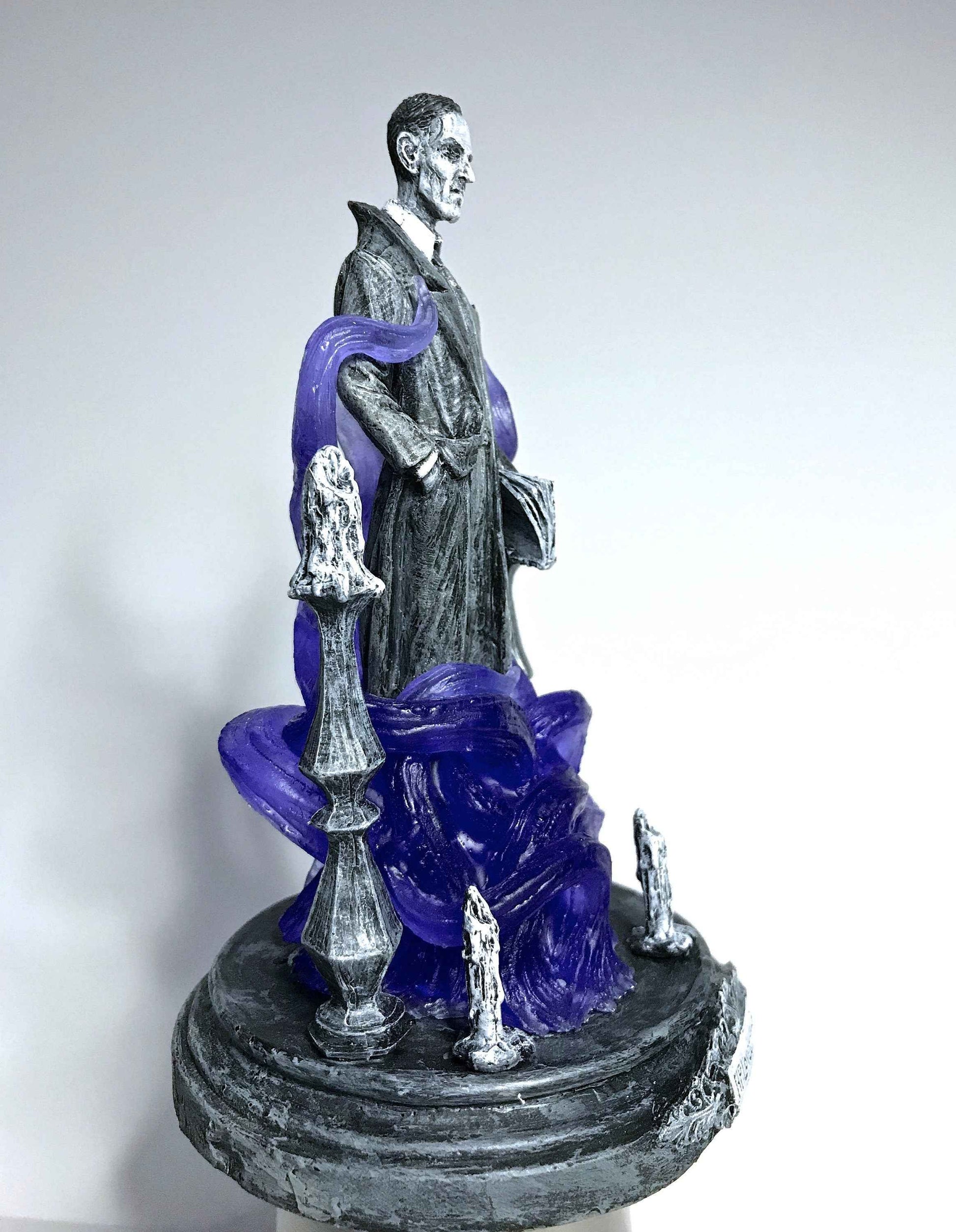 H.P. Lovecraft Statue, designed with Abigail Larson, Purple Tentacles