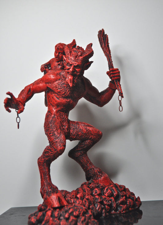 Krampus I Statue, Hand Painted Resin Sculpture, Red Finish | Mythical Creature Figurine | Unique Dark Christmas Demon, Gothic Folklore Decor