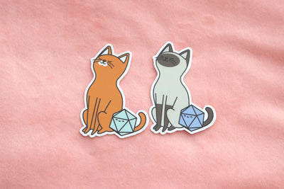 Abyssinian and Siamese D20 Dice Buddy Sticker