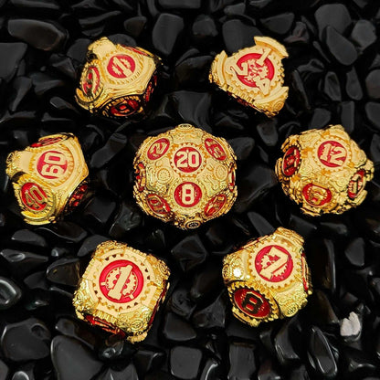 Age of Steam - Precision Gear Metal Dungeons & Dragons Dice Set Imitation Gold Red