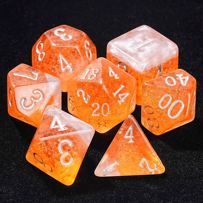 Amber Ale Beer Liquid Core Resin DND Dice Set + Silver Font