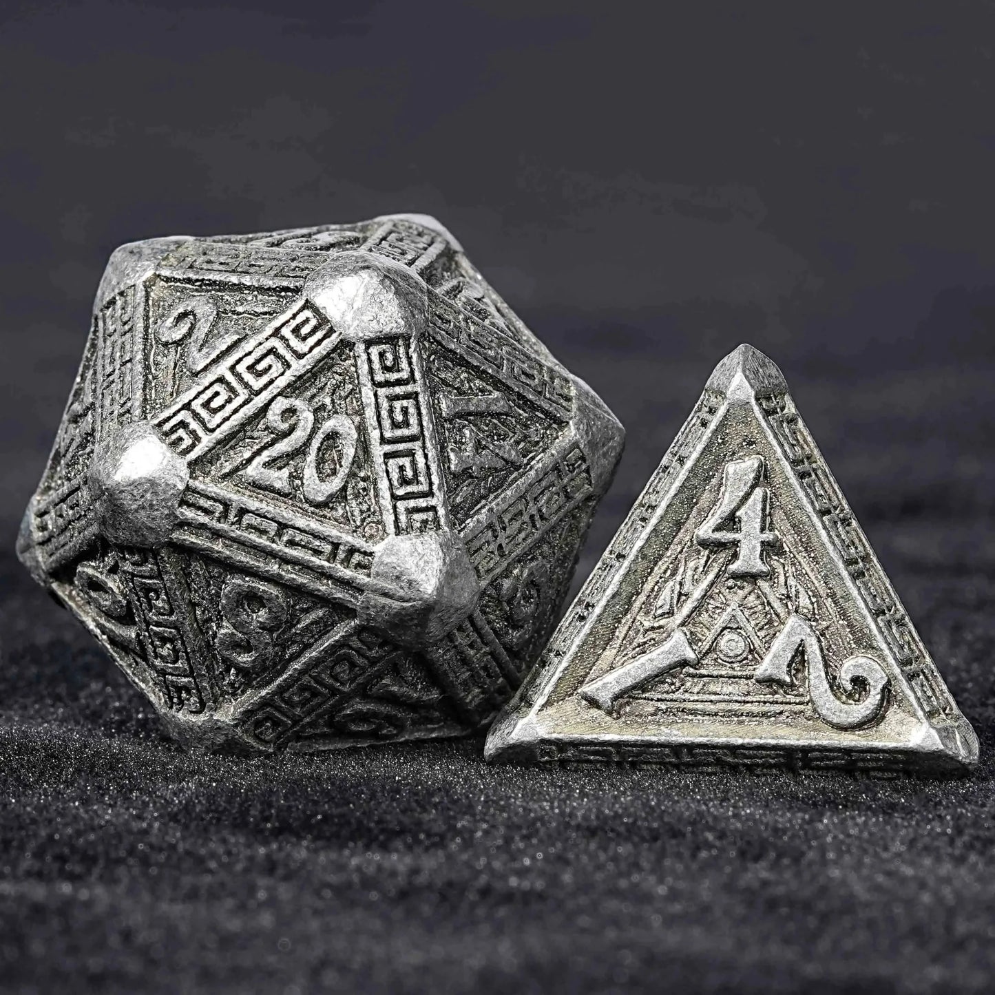 Ancient Greek Textured Metal DND Dice Set