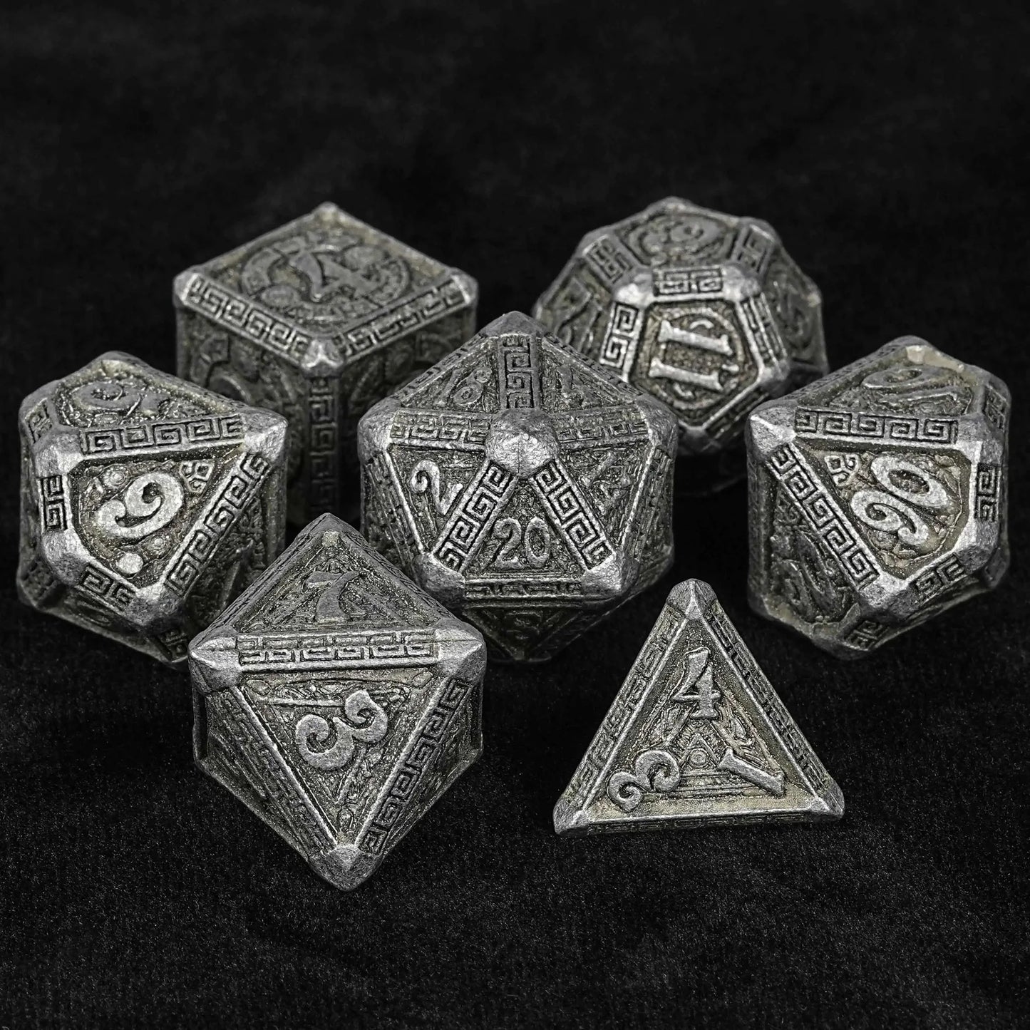 Ancient Greek Textured Metal DND Dice Set