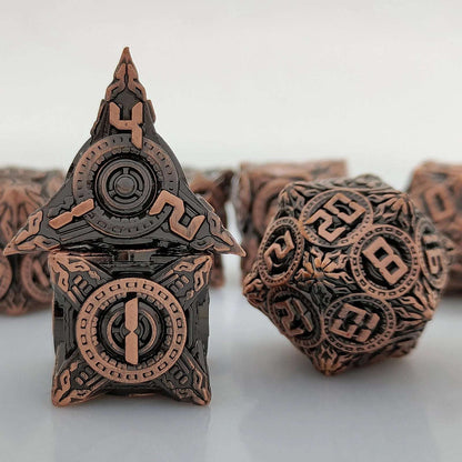 Antique Red Copper Solid Metal DND Dice Set Flying Saucer Elements