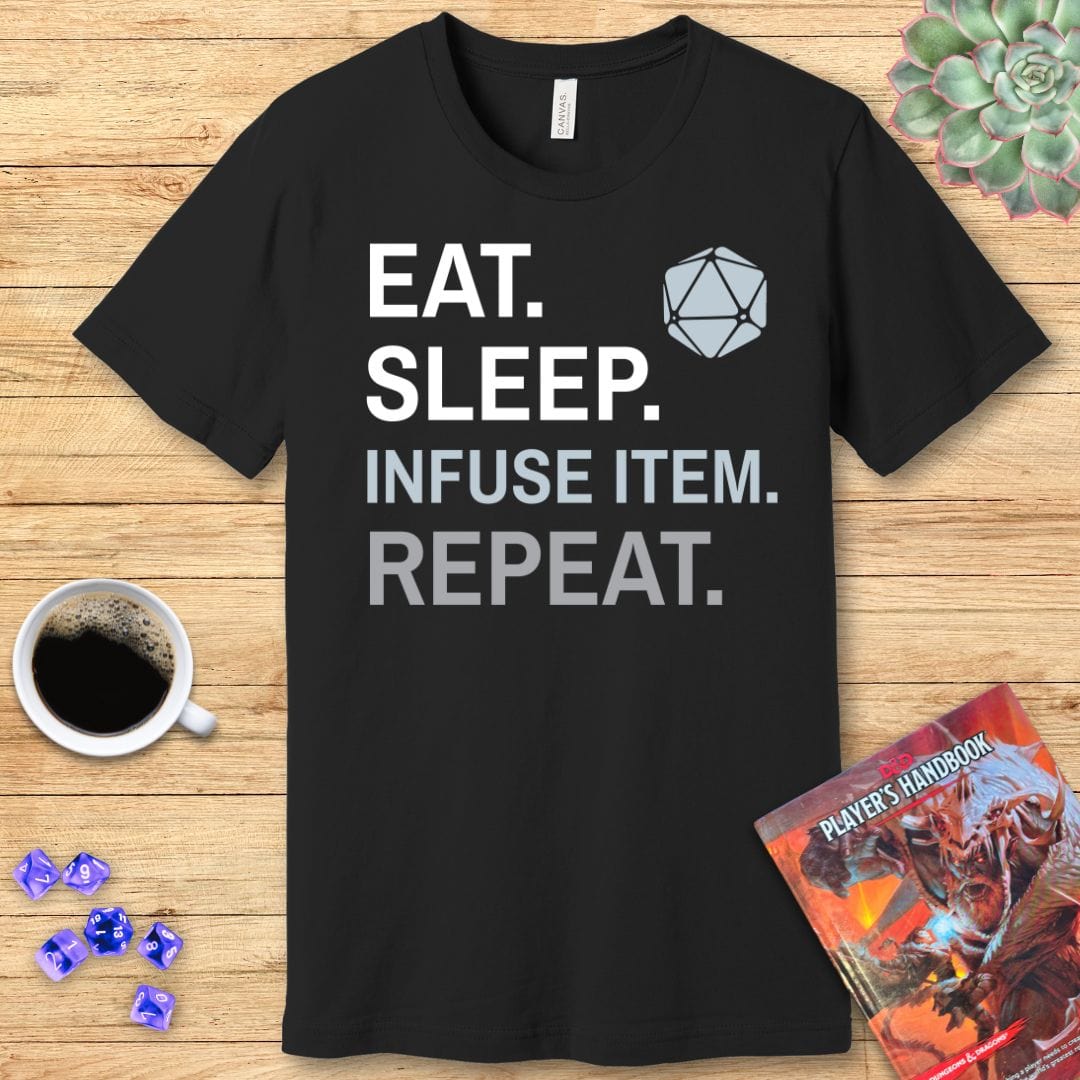 Artificer T-Shirt – 'Eat, Sleep, Infuse Item, Repeat' | D&D Class Apparel