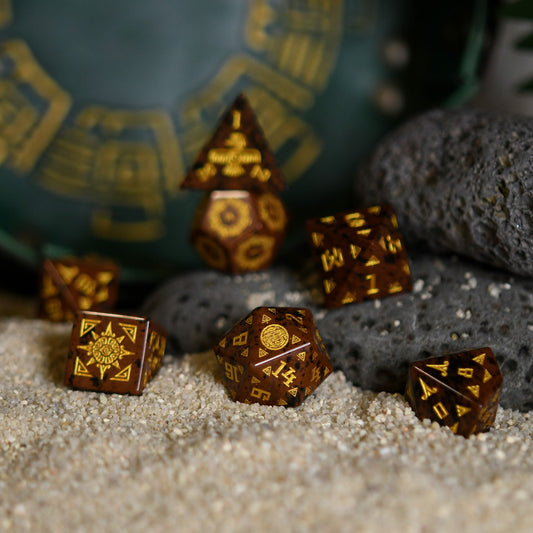 Aztec Mahogany Obsidian Stone Dice Set - Dice Around the World Collection