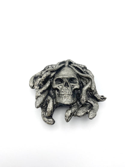 Medusa Skull Magnet, Hand Painted Resin Sculpture | Mythic Fantasy Decor | Medusa Skull Magnet for Fantasy and Gothic Decor