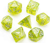 Green Cloud Brocade Powder 7-Dice Dnd Dice | Glitter w/Silver Numbers Set