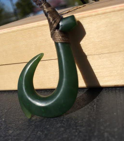 Jade Fish Hook Pendant — Hei Matau, Matte Polish (3581)