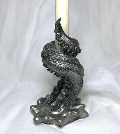Tentacle Candlestick Holder, 6" Version, Resin Sculpture | Octopus Lovecraftian Tentacle Candle for Nautical Gift and Gothic Home Decor