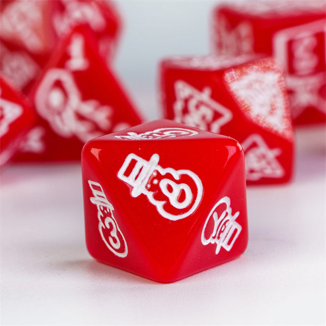 Red Christmas Dice – Holiday Festive RPG Dice Set with White Holiday Designs