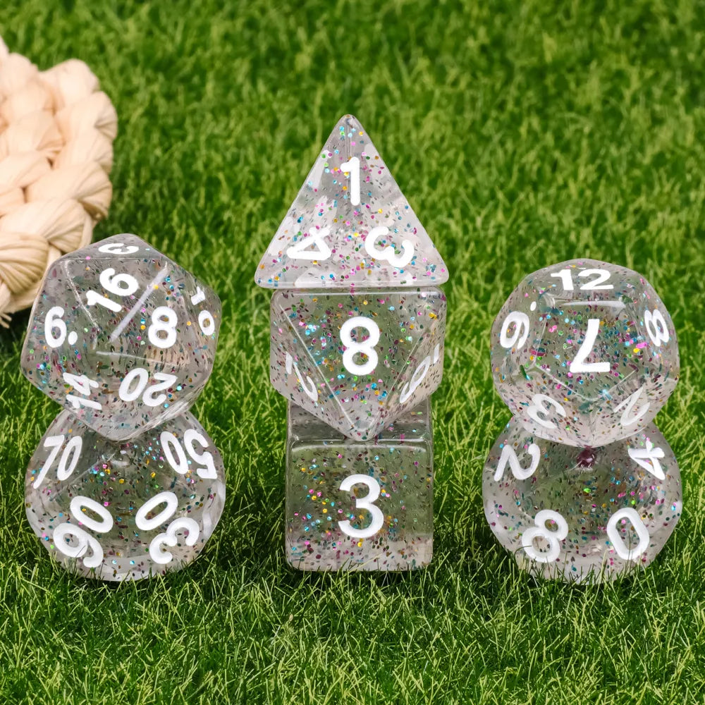 Kindergarten Garland Glitter 7-Dice Set w/White Numbers Dnd Dice Set