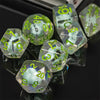 Dinosaur on Glitter 7-Dice Set w/Green Numbers Dnd Dice Set
