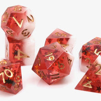 Translucent Red on Opaque White w/Foil Flakes 7-Dice Set Resin Sharp Edge RPG DND