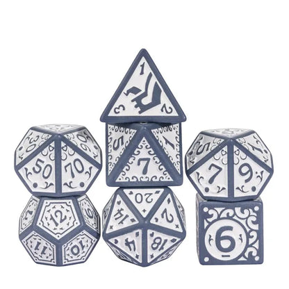 Grey with White Irregular Pattern Fill: 7-Piece Acrylic Dice Set