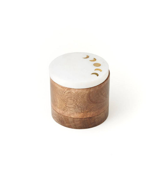 Round Indukala Keepsake Box - Marble, Mango Wood, Brass