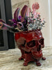 Human Skull Planter Blood Red Finish, Hand Painted Resin Sculpture | Unique Gothic Home Decor | Spooky Art Gift and Gothic Home Decor