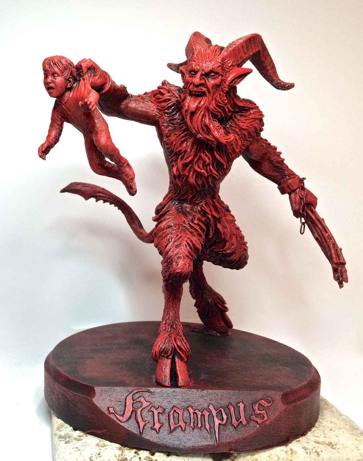 Krampus III Statue, Hand Painted Resin Sculpture, Red Finish |Mythical Creature Figurine |Unique Dark Christmas Demon, Gothic Folklore Decor