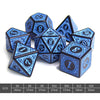 Blue Magic Flame 7-Dice Set DND RPG Dice Black w/Color Fill