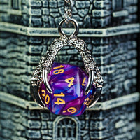 Claw Blended Purple D20 Keychain Featuring Silver Metal Dragon Claw + d20