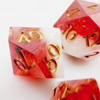 Translucent Red on Opaque White w/Foil Flakes 7-Dice Set Resin Sharp Edge RPG DND