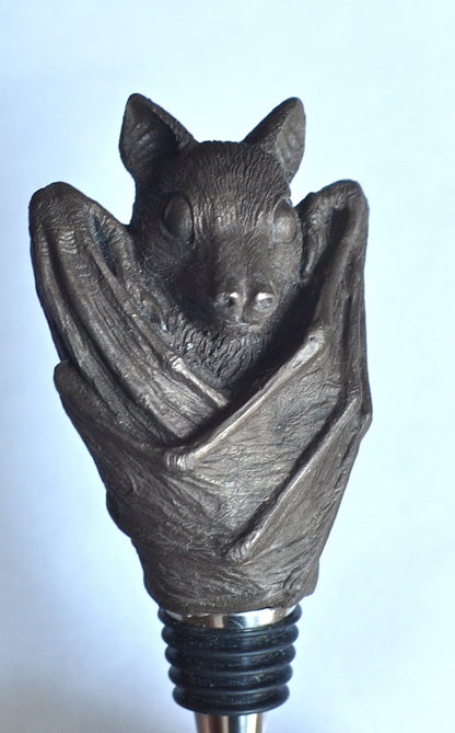 Fruit Bat Wine Stopper, Hand Painted Resin Sculpture | Gothic Art Barware| Mythical Bat Bottle Stopper, Fantasy Gothic Wine and Barware Gift