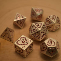 Valentine Pink and Silver Heart Metal Dice Set