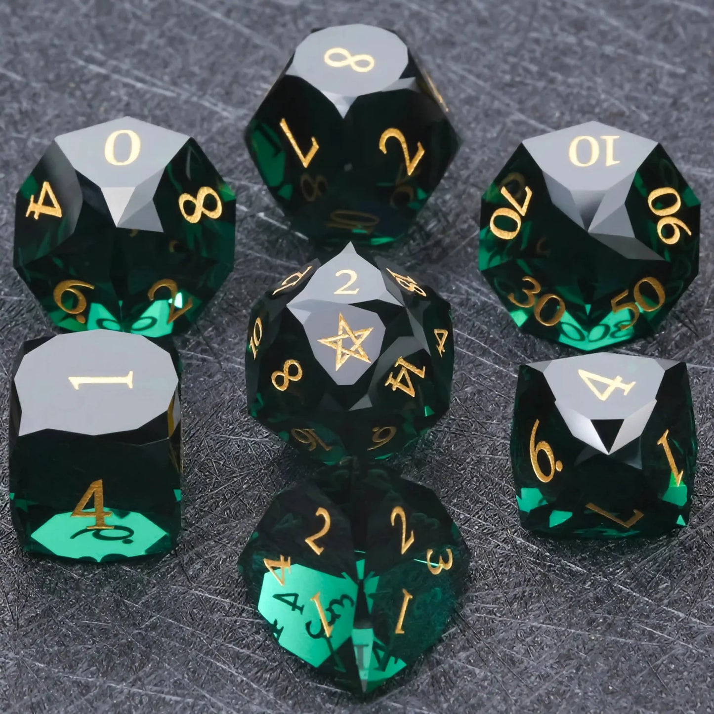 Bear Dice DND Multi-Sided Engraved Glass Gemstone Dice Set