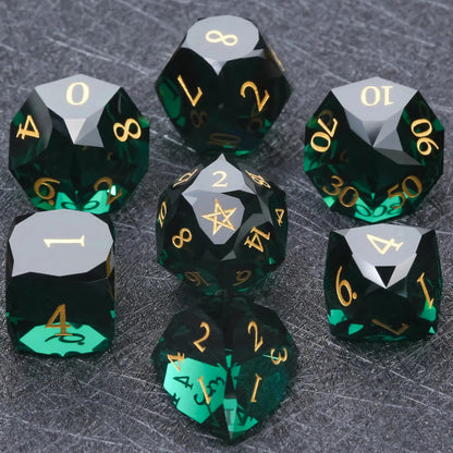 Bear Dice DND Multi-Sided Engraved Glass Gemstone Dice Set