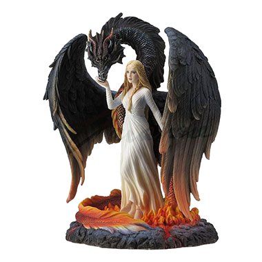 Beauty & the Winged Serpent Figurine - Maiden & Feathered Dragon Polystone Statue