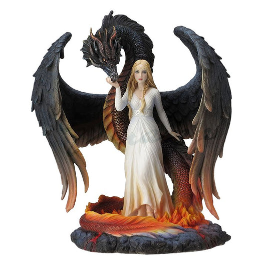 Beauty & the Winged Serpent Figurine - Maiden & Feathered Dragon Polystone Statue
