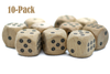10-Pack Birds-Eye Wooden 16mm d6 Dice w/ Black Dots Rounded Corners - Wood Dice
