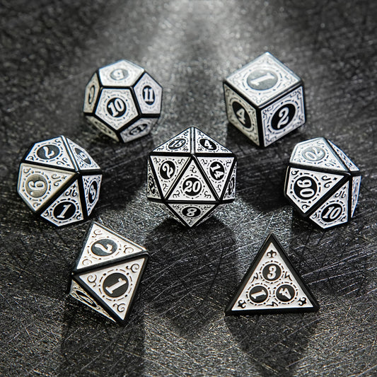 Black and White Elegant Acrylic DND Dice Set - Gothic Baroque