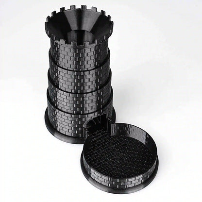 Black Castle Rotatable Folding Retractable DND Dice Tower with Dice Tray