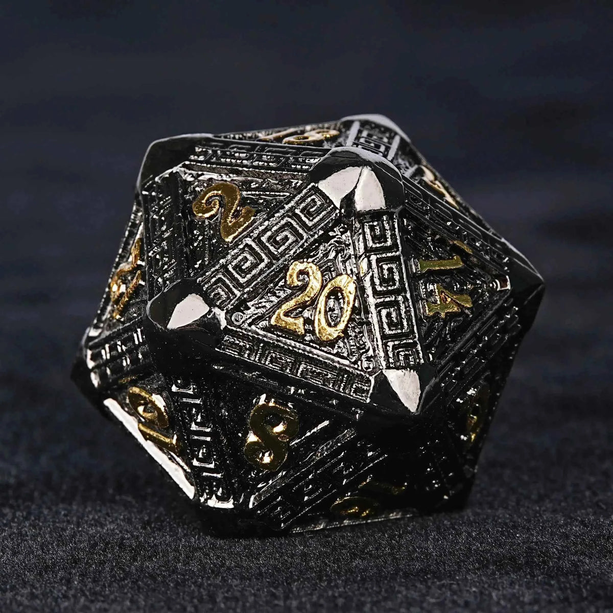 Black Gold Greek-Inspired Metal DND Dice Set — 7-Piece Zinc Alloy TTRPG Dice