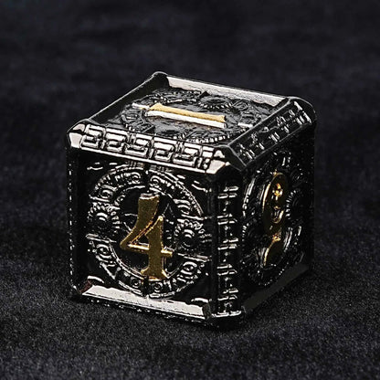 Black Gold Greek-Inspired Metal DND Dice Set — 7-Piece Zinc Alloy TTRPG Dice