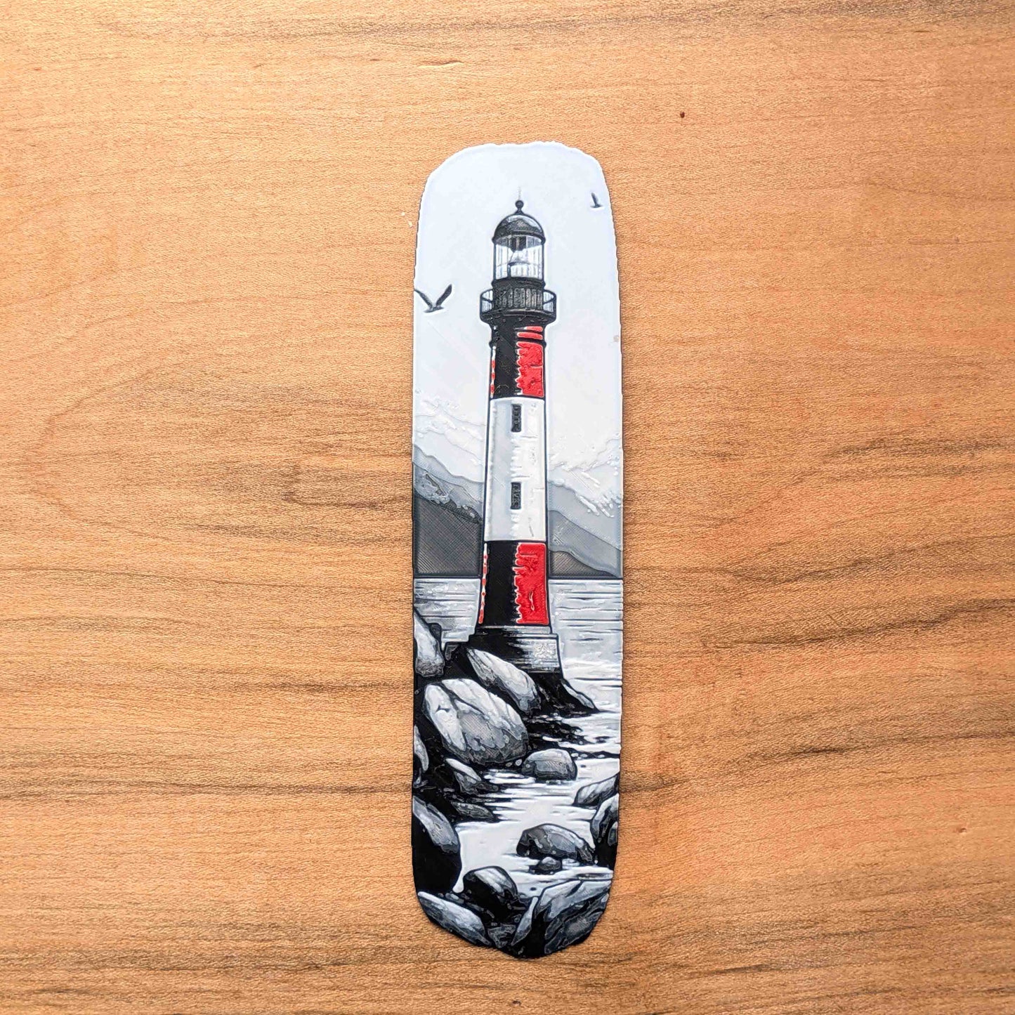 Black Red Lighthouse Coastal Bookmark Art Reading Gift