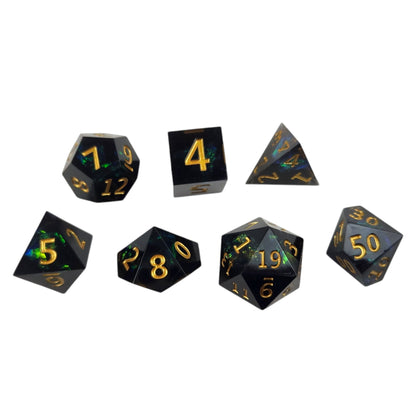 Black with Blue and Green Foil Sharp Resin Dice Set
