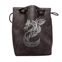 Black Leather Lite Celtic Knot Dragon Design Self-Standing Large Dice Bag