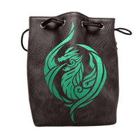 Black Leather Lite Dragon's Breath Design Self-Standing Large Dice Bag