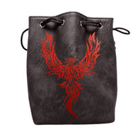 Black Leather Lite Phoenix Design Self-Standing Large Dice Bag