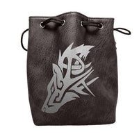 Black Leather Lite Wolf Design Self-Standing Large Dice Bag