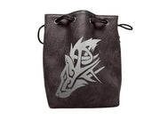 Black Leather Lite Wolf Design Self-Standing Large Dice Bag